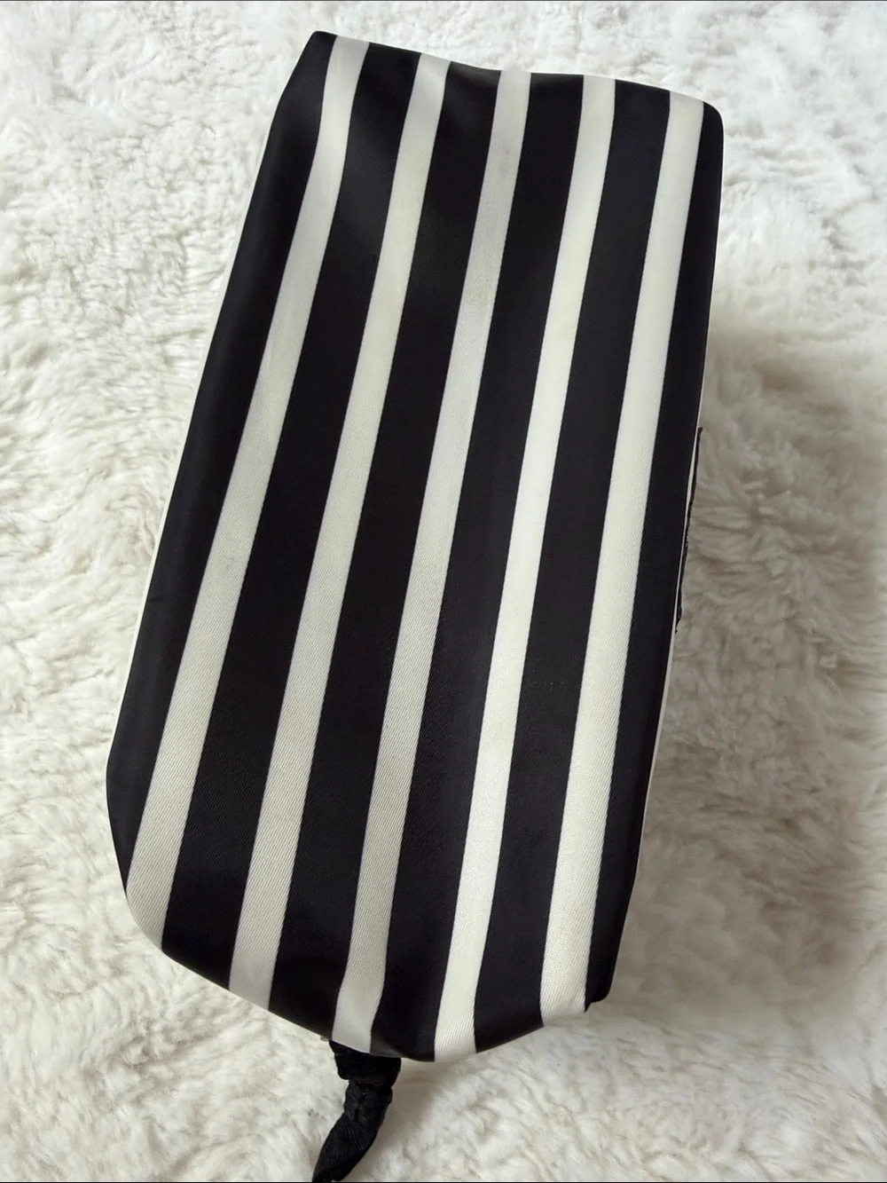 KATE SPADE,  black and white striped makeup pouch